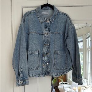 Zara Light Blue Denim Jacket Size Large 100% Cotton